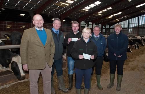 left to right Newton Rigg College Principal, Wes Johnson, Matt Bagley, Head of Agriculture, student Chris Riley, Nick Wood, Meadow Foods Farm Liaison Manager, lecturer Natalie Parker and student Lauren Little at the college's Sewborwens Farm.